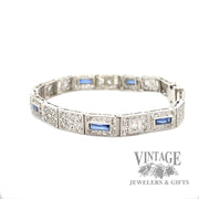7" Antique filigree sapphire and diamond 14k white gold with platinum bracelet side1