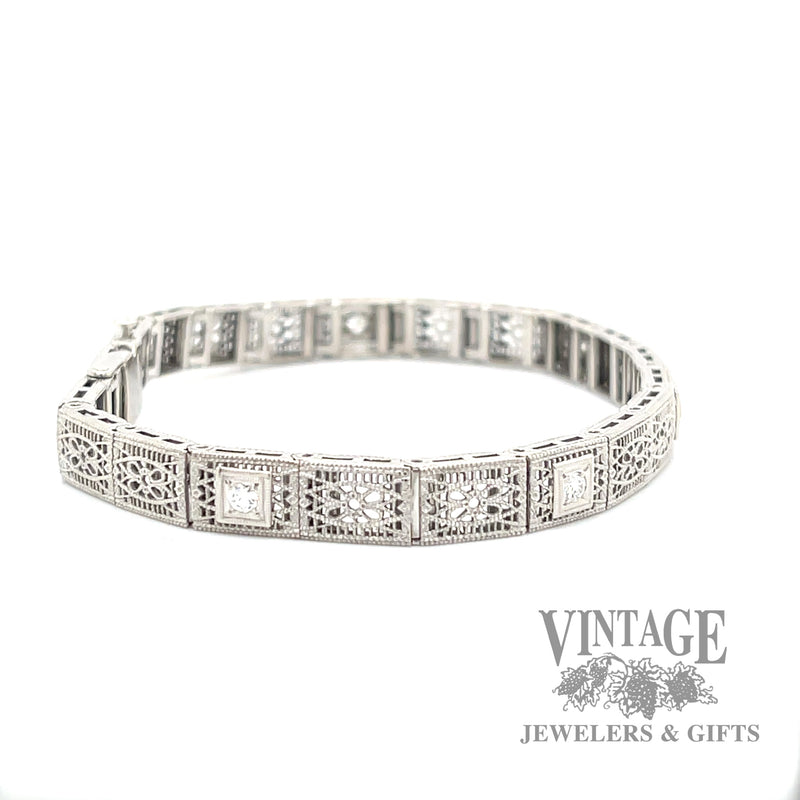 7" Antique filigree diamond 14k white gold with platinum bracelet side1