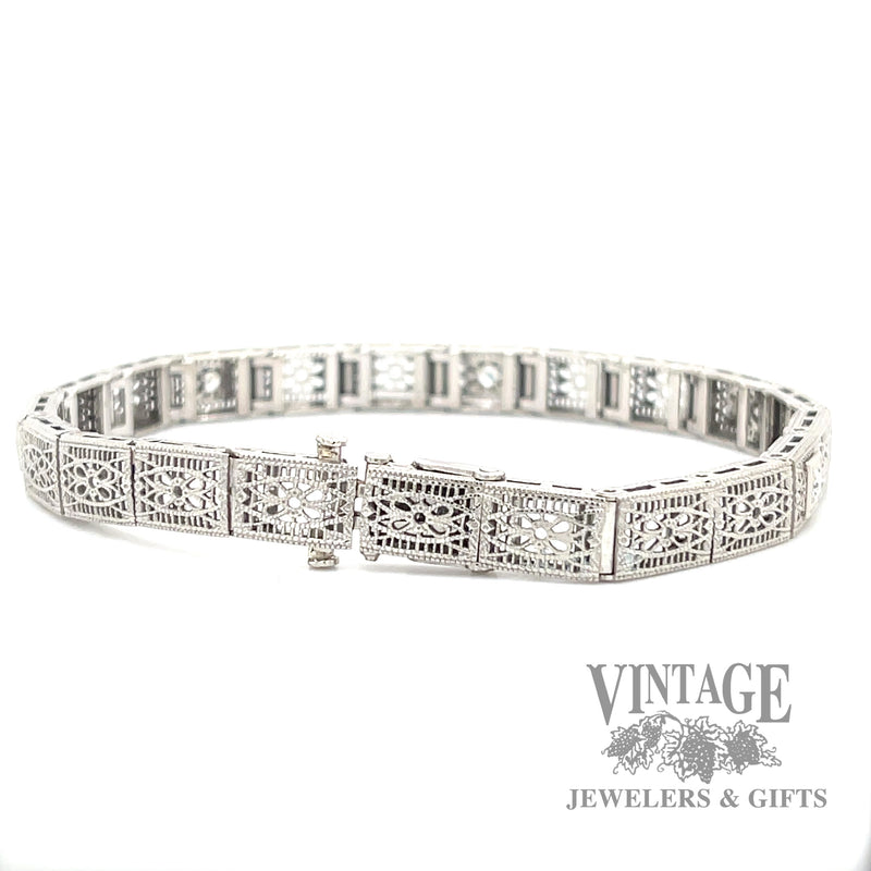 7" Antique filigree diamond 14k white gold with platinum bracelet bottom