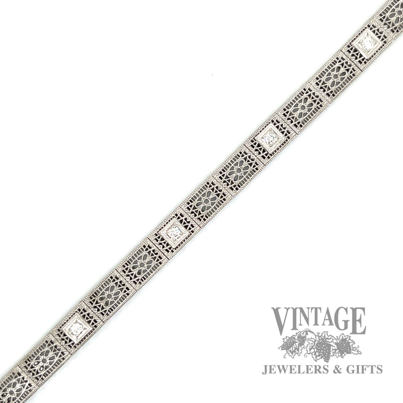 7" Antique filigree diamond 14k white gold with platinum bracelet