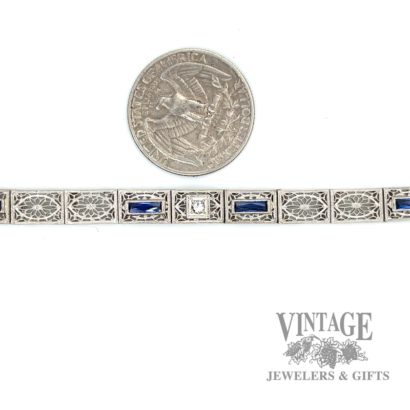 7" Antique filigree sapphire and diamond 14k white gold with platinum bracelet scale