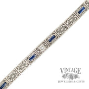 7" Antique filigree sapphire and diamond 14k white gold with platinum bracelet