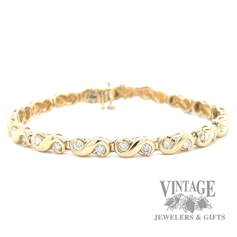 7" Scroll 14k gold and diamond bracelet