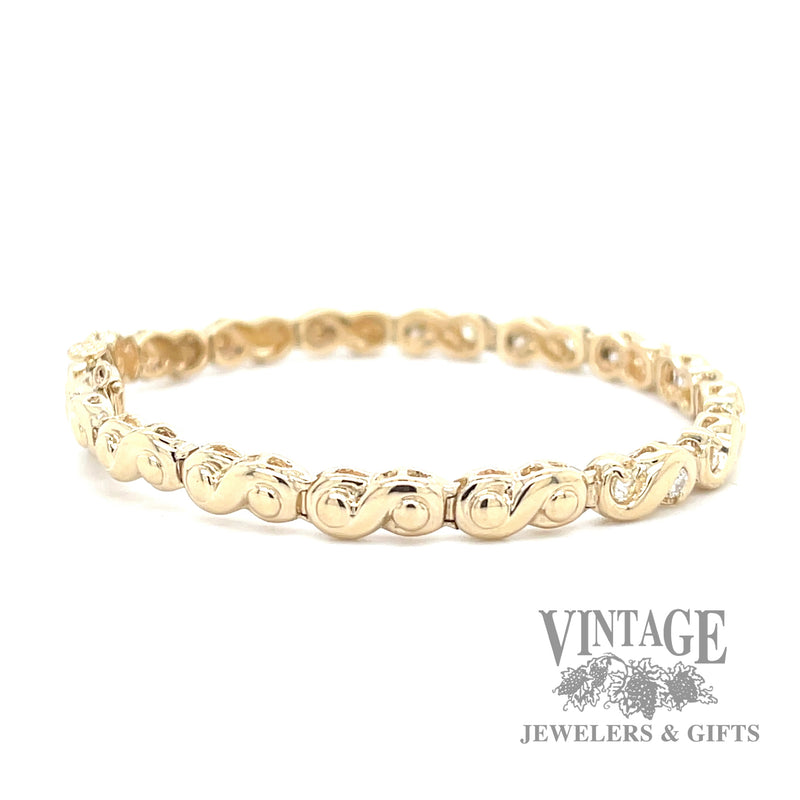 7" Scroll 14k gold and diamond bracelet