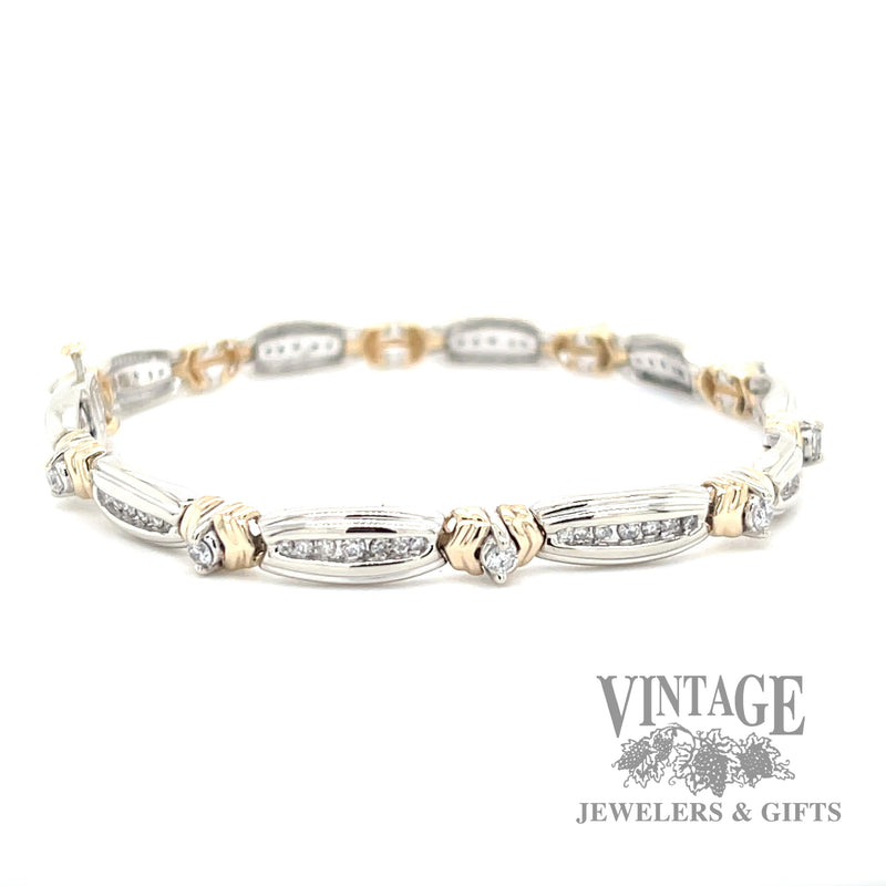 7.25" two tone 14k gold and diamond bracelet side1