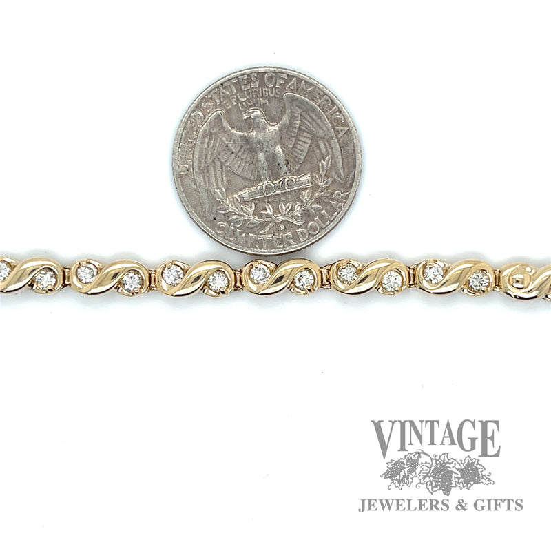 7" Scroll 14k gold and diamond bracelet