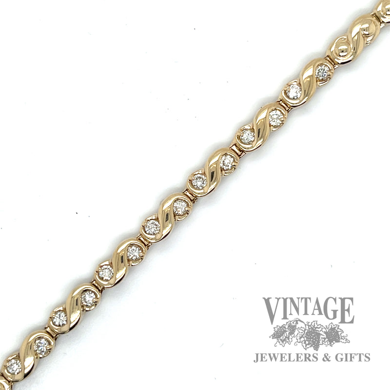 7" Scroll 14k gold and diamond bracelet