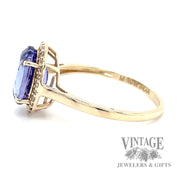 Tanzanite and diamond 10k gold halo ring side1