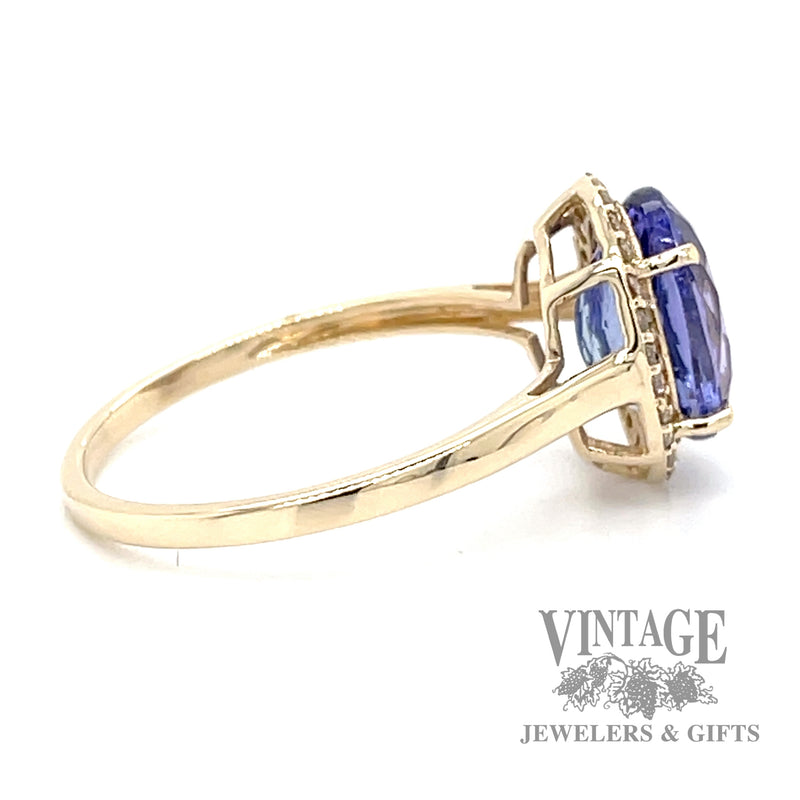 Tanzanite and diamond 10k gold halo ring side2