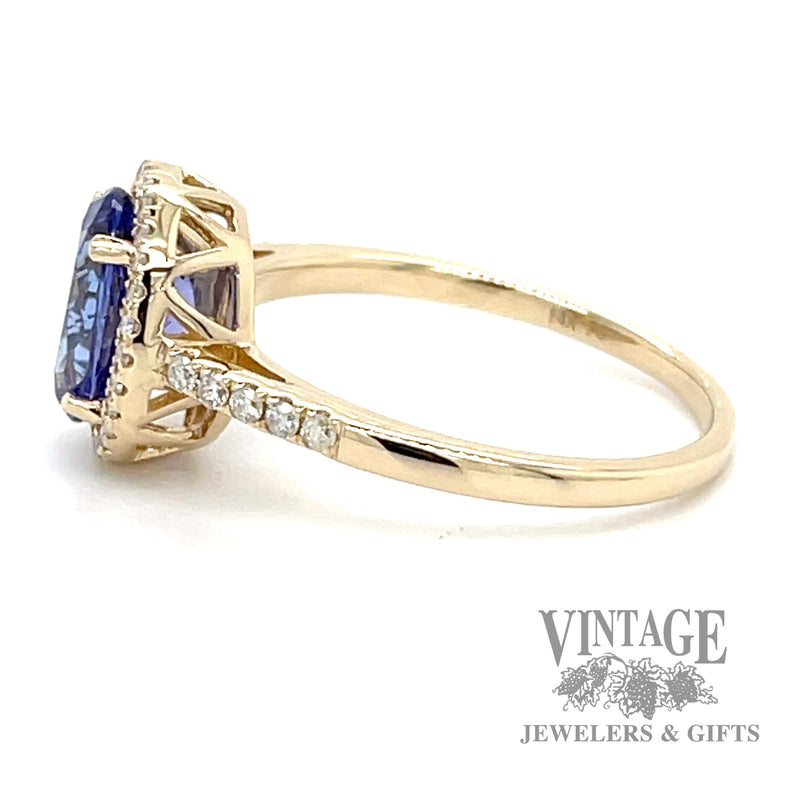 Tanzanite and diamond 14k gold halo ring