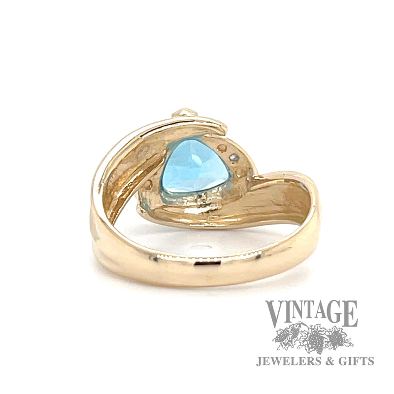 Blue topaz and diamond 14k gold bypass ring bottom