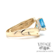 Blue topaz and diamond 14k gold bypass ring side2