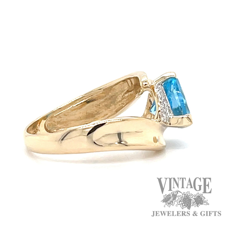 Blue topaz and diamond 14k gold bypass ring side2