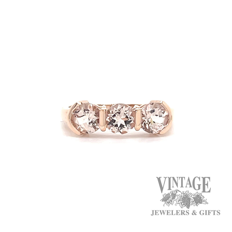 Morganite 3 stone 10k rose gold ring