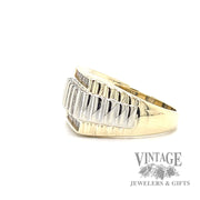 Diamond 10k two tone gold signet ring side
