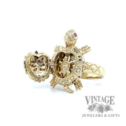 Diamond and ruby 14k black hills gold turtle ring open