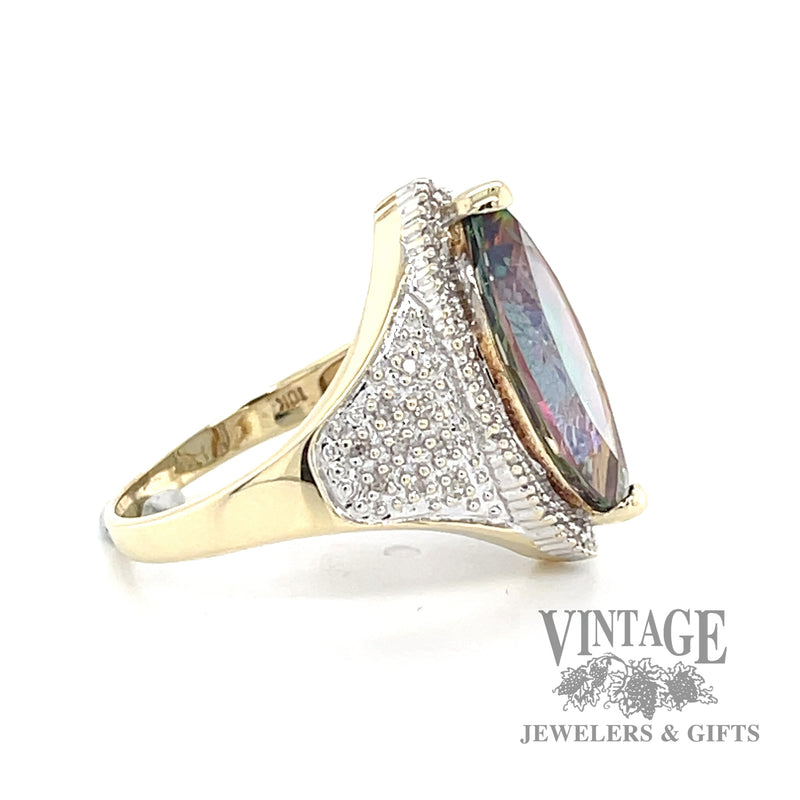 Mystic topaz and diamond 10k gold ring side2