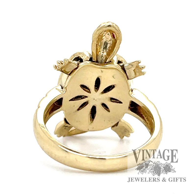 Diamond and ruby 14k black hills gold turtle ring
