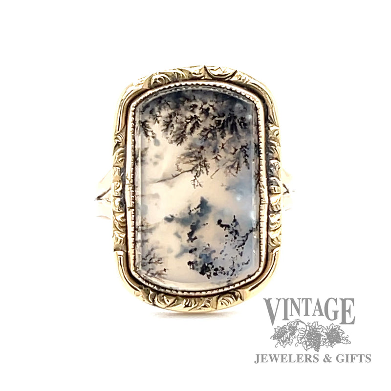 Moss agate 10k gold bezel ring