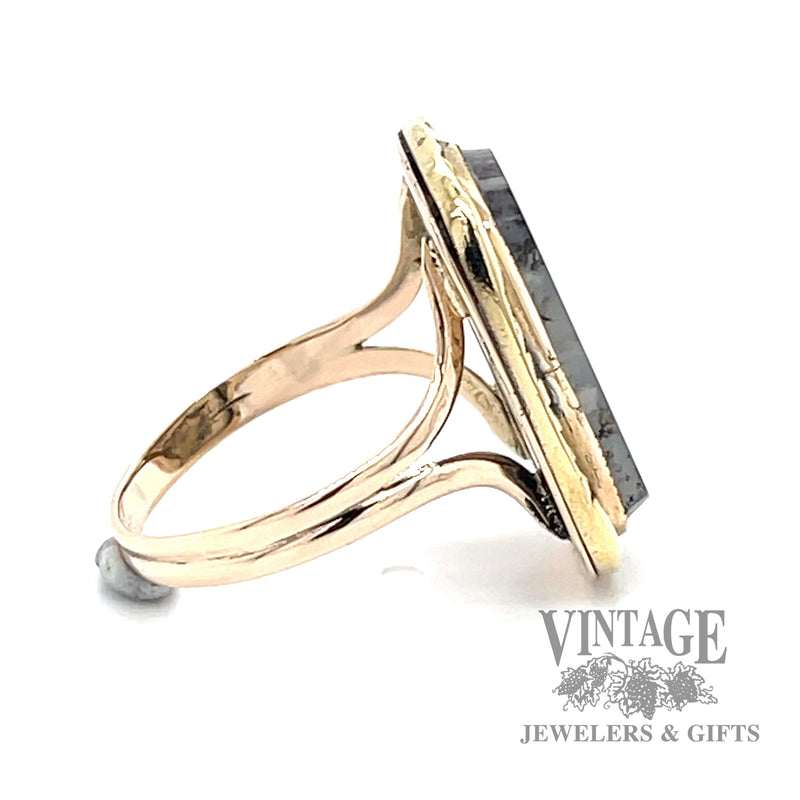 Moss agate 10k gold bezel ring side2