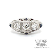 Antique 1.06 ctw old european diamond and sapphire 14k gold ring