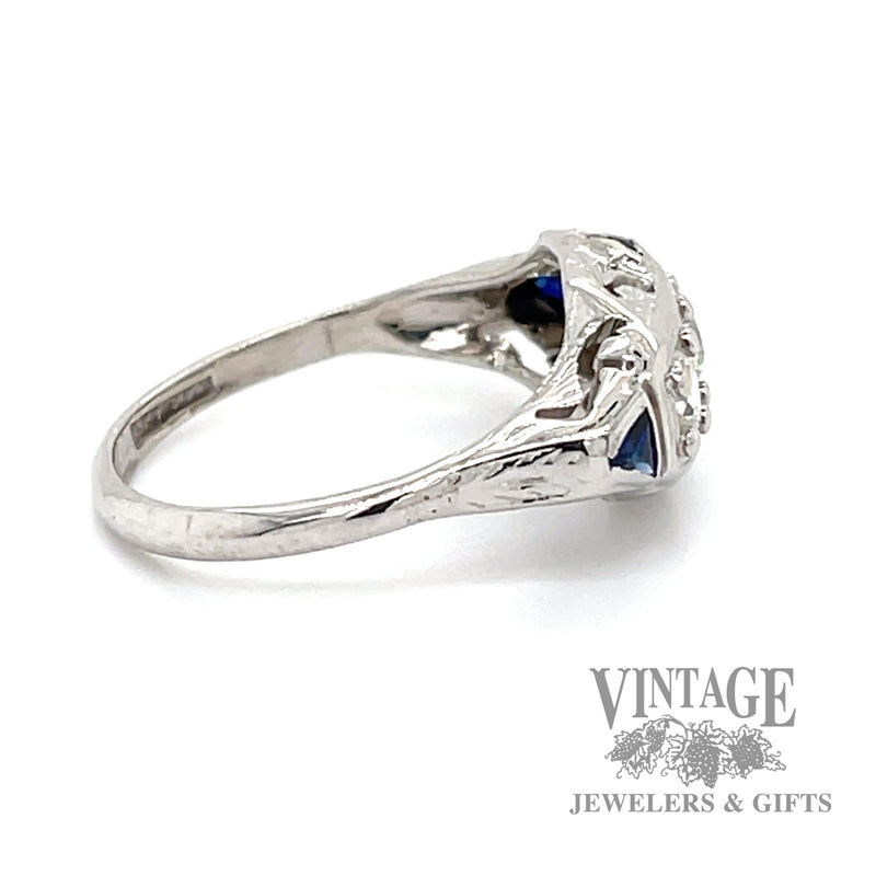 Antique 1.06 ctw old european diamond and sapphire 14k gold ring side2