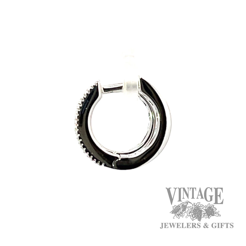 Rainbow sapphire and diamond 14kw gold huggie earrings side