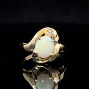 Opal and diamond 14k gold freeform ring