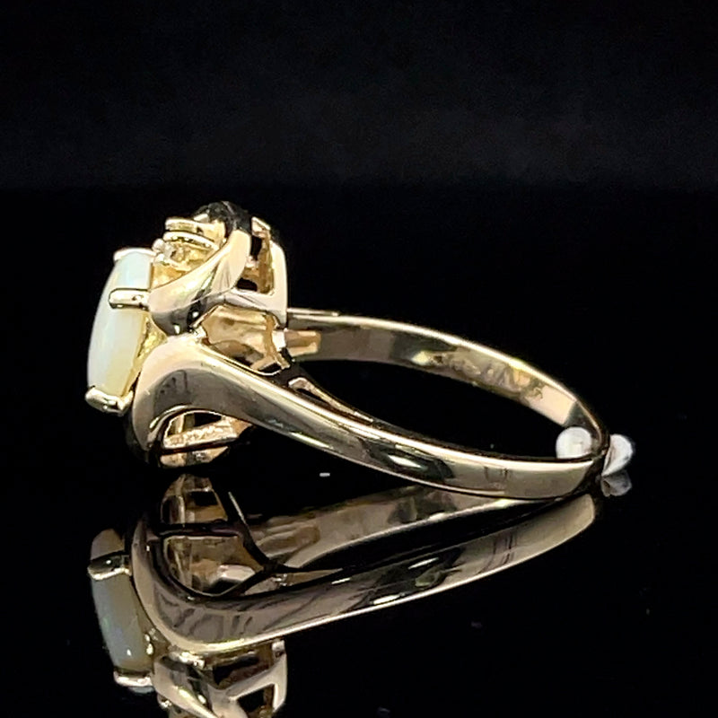 Opal and diamond 14k gold freeform ring side1