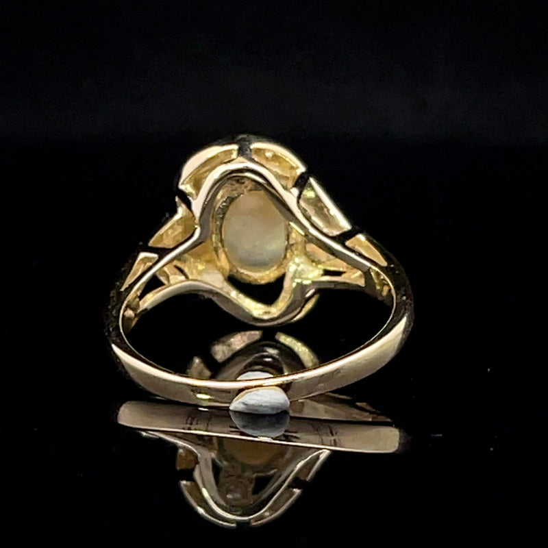Opal and diamond 14k gold freeform ring bottom