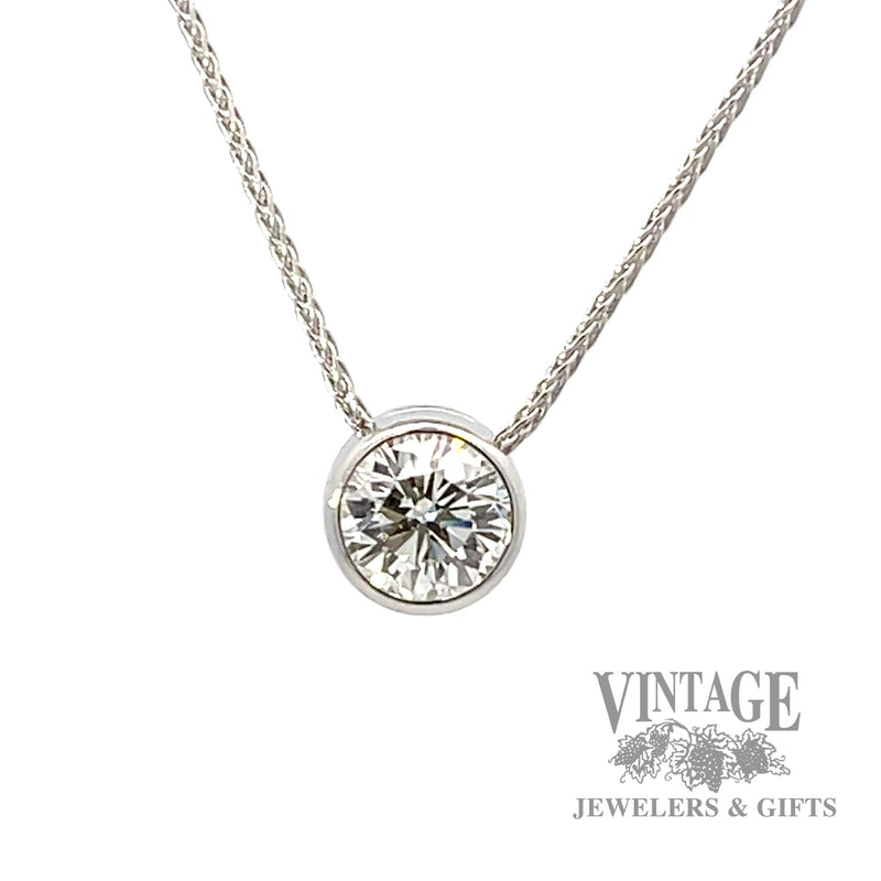 1.25 ct round natural diamond solitaire platinum slide necklace.