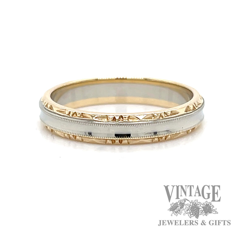 Decorative edged 14k two tone ring band