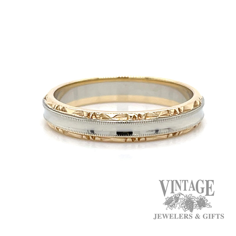 Decorative edged 14k two tone ring band