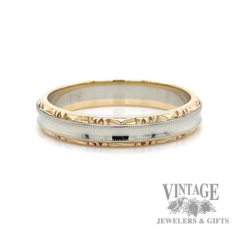 Decorative edged 14k two tone ring band