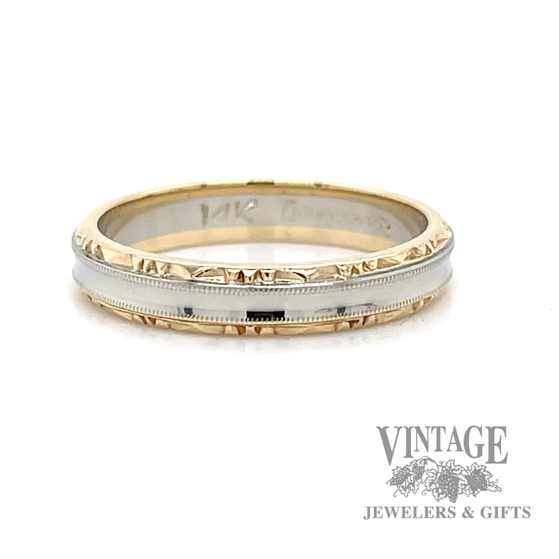 Decorative edged 14k two tone ring band