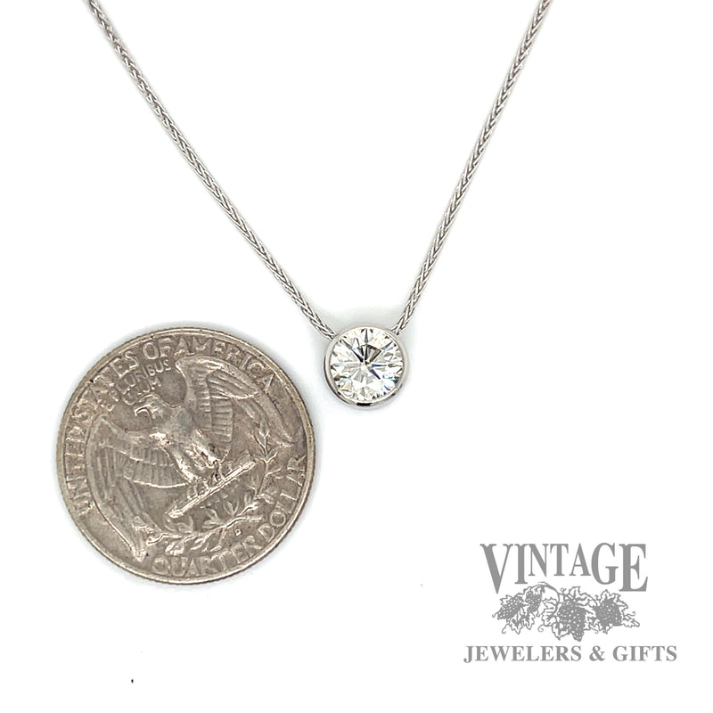 1.25 ct round natural diamond solitaire platinum slide necklace.