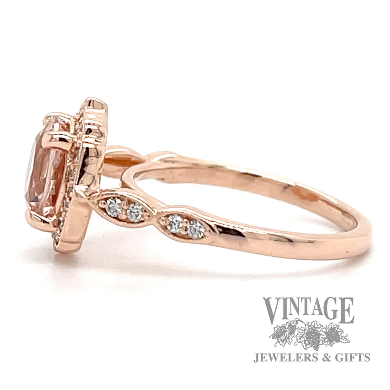 Morganite and diamond 14k rose gold halo ring side1