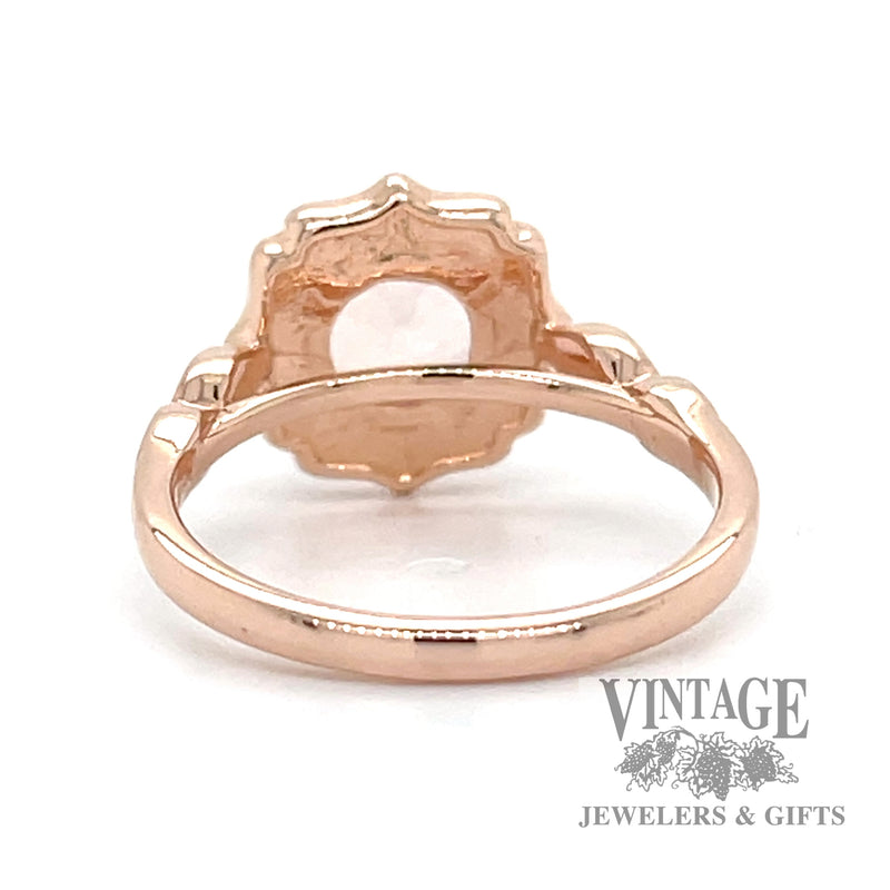 Morganite and diamond 14k rose gold halo ring bottom
