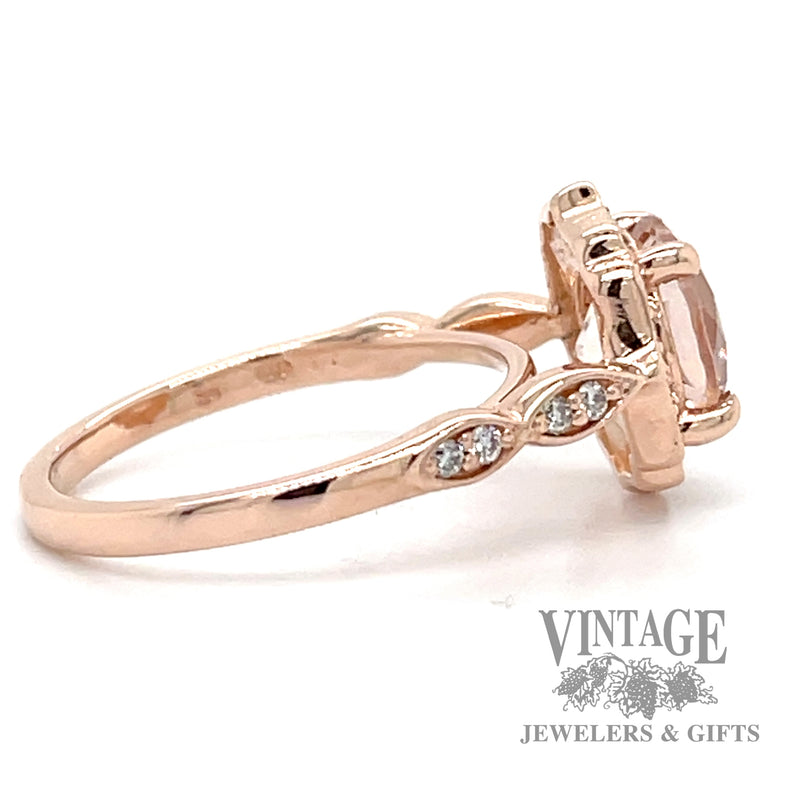 Morganite and diamond 14k rose gold halo ring side2