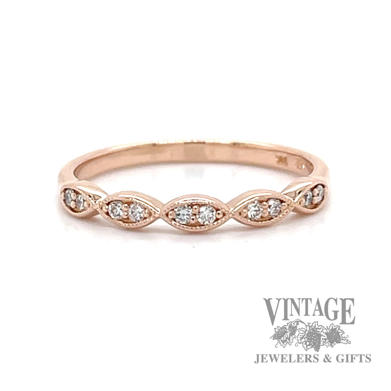 Marquise pattern 14k rose gold and diamond ring band