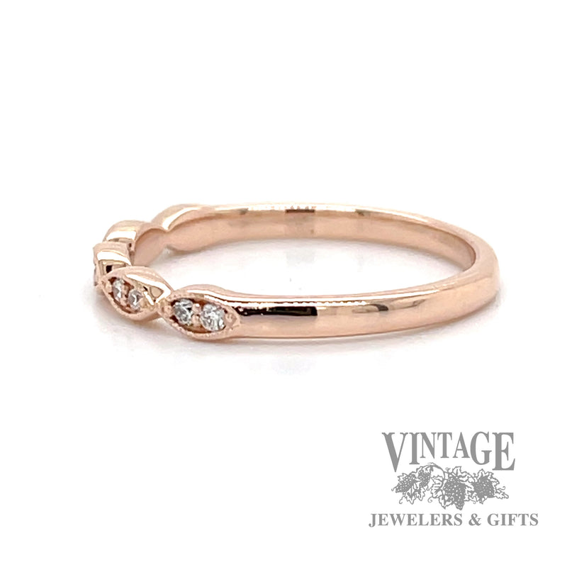 Marquise pattern 14k rose gold and diamond ring band