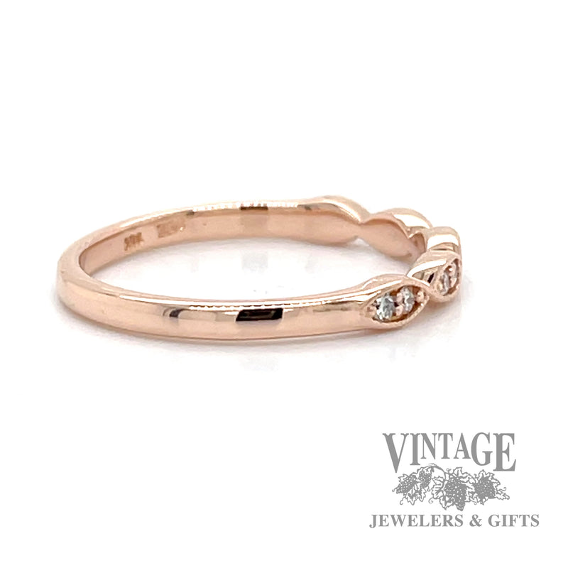 Marquise pattern 14k rose gold and diamond ring band