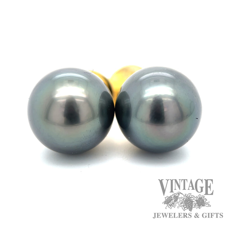 12 mm Tahitian pearl 18k gold stud earrings