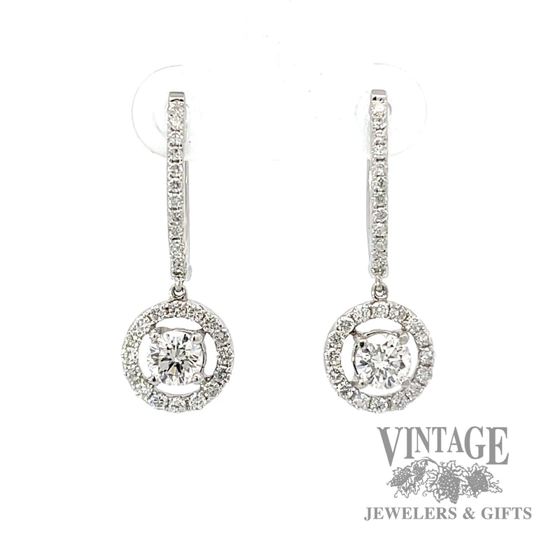 1.3 CTW natural diamond halo 18kw gold drop earrings.