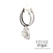 1.3 CTW natural diamond halo 18kw gold drop earrings. side