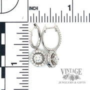 1.3 CTW natural diamond halo 18kw gold drop earrings. scale