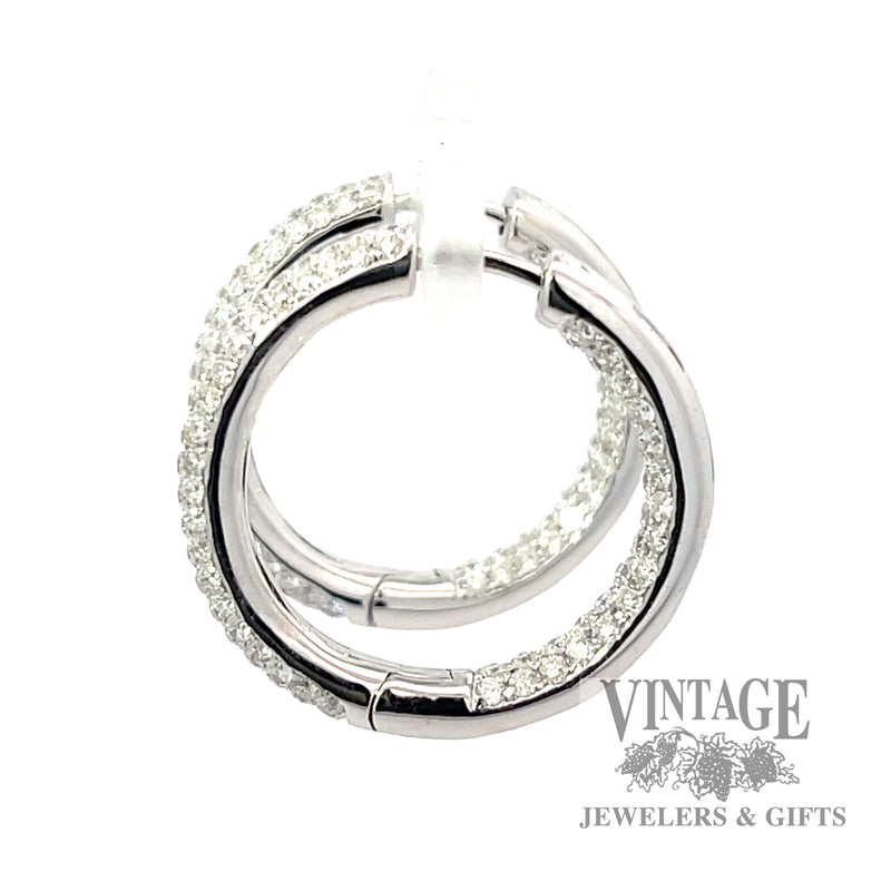 Diamond pave inside out 18kw gold tube hoop earrings side1