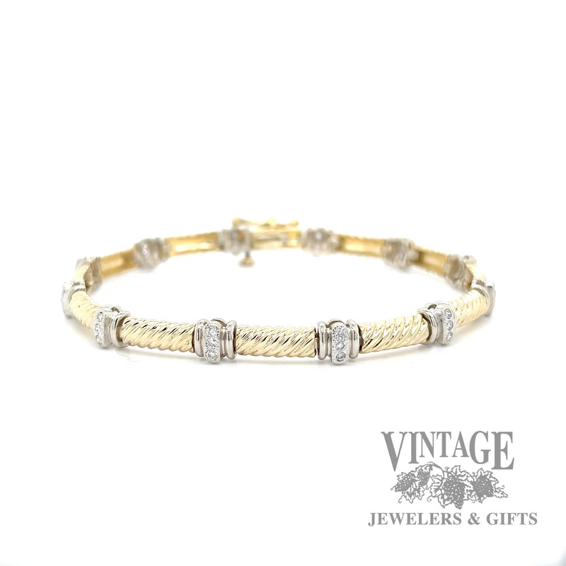 Twist 14k two tone diamond link station bracelet front