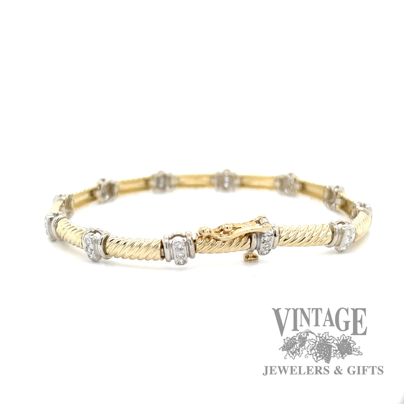 Twist 14k two tone diamond link station bracelet back