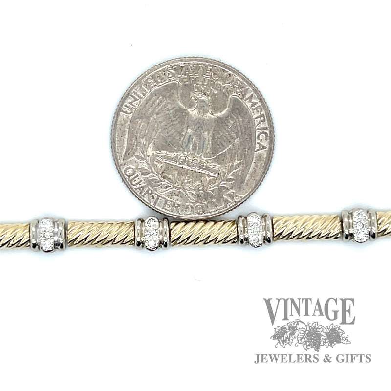 Twist 14k two tone diamond link station bracelet scale